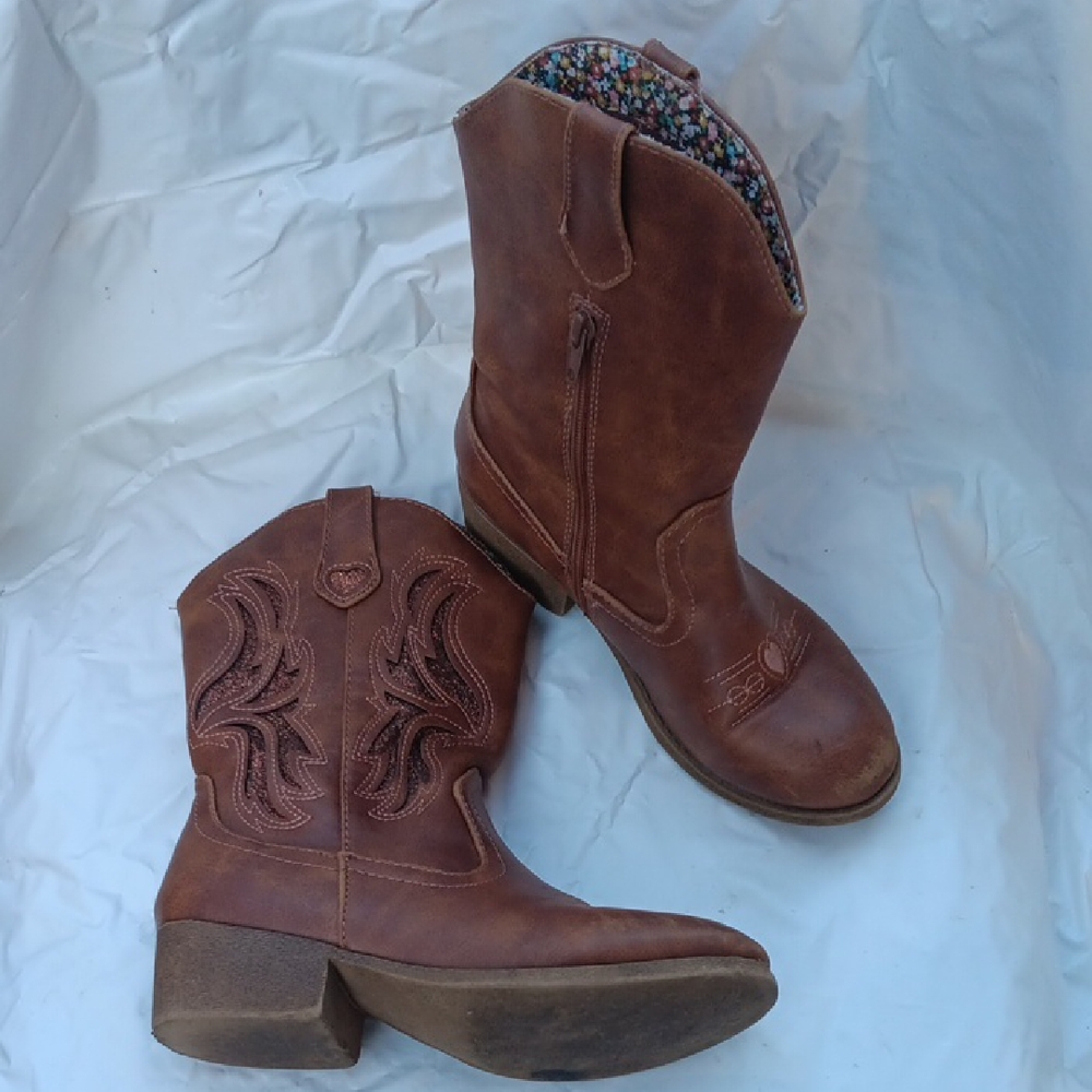 Pop Girls Brown Western Cowboy Boots Little Girl Size 3